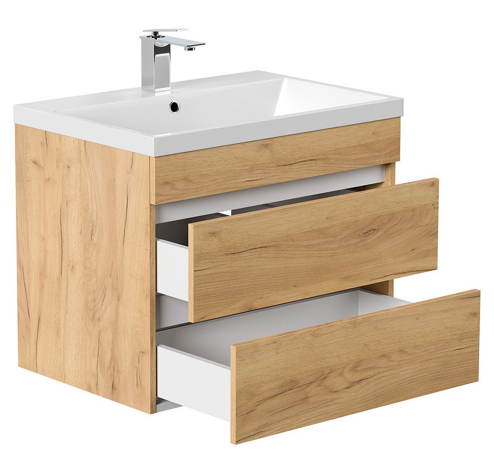 Lomadox Waschtisch FROME-02, 70 cm, hängend, Eiche, mit 2 Schubladen – Bild 2 von 5