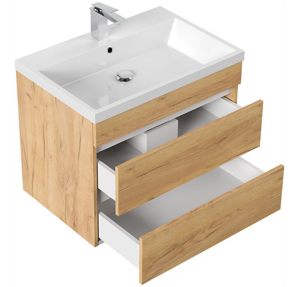 Lomadox Waschtisch FROME-02, 70 cm, hängend, Eiche, mit 2 Schubladen – Bild 3 von 5