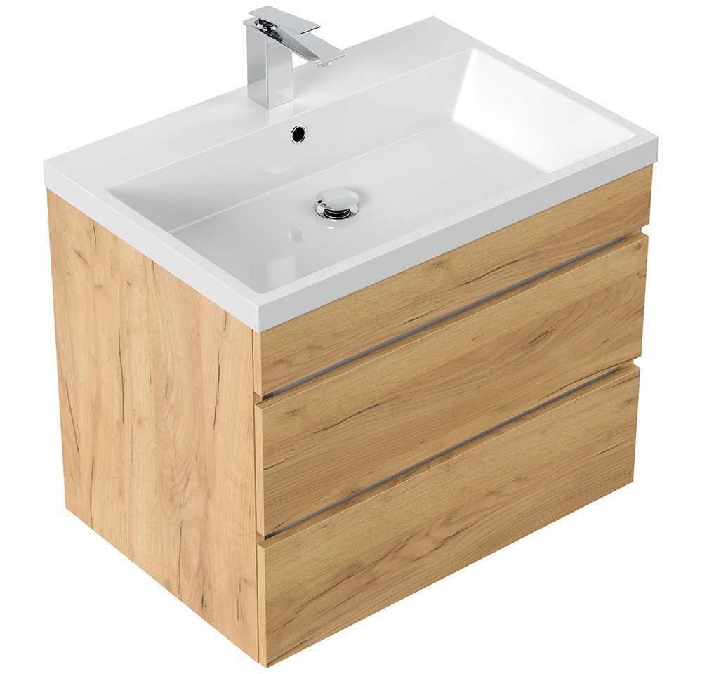 Lomadox Waschtisch FROME-02, 70 cm, hängend, Eiche, mit 2 Schubladen – Bild 4 von 5