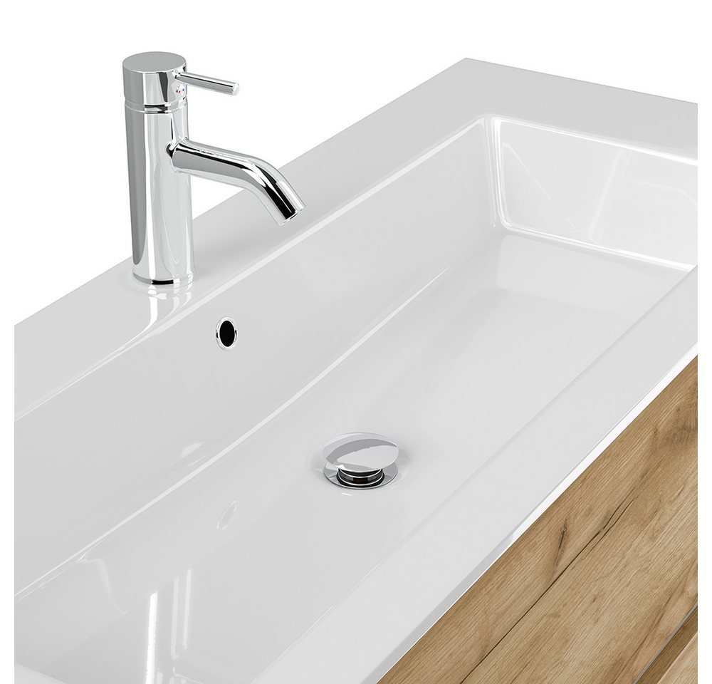 Lomadox Waschtisch LIVIGNO-02, 120cm breit, Mineralgusswaschbecken, Eiche – Bild 2 von 5