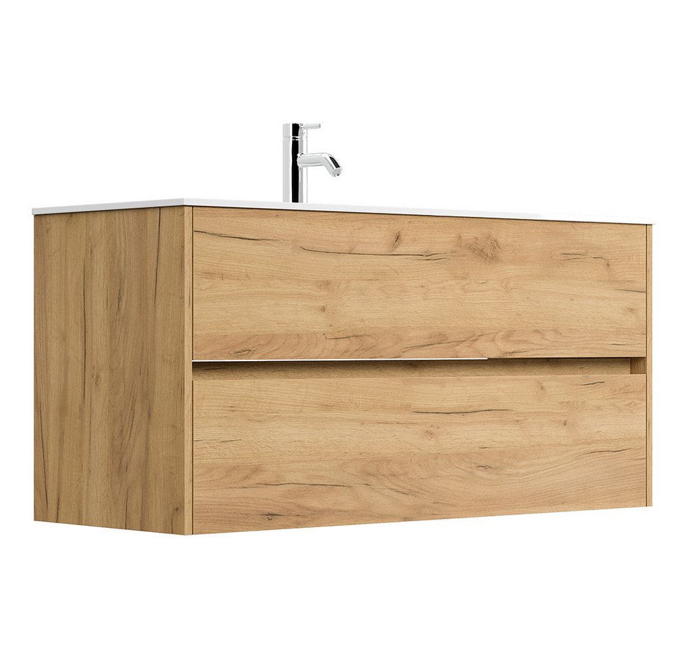 Lomadox Waschtisch LIVIGNO-02, 120cm breit, Mineralgusswaschbecken, Eiche – Bild 3 von 5