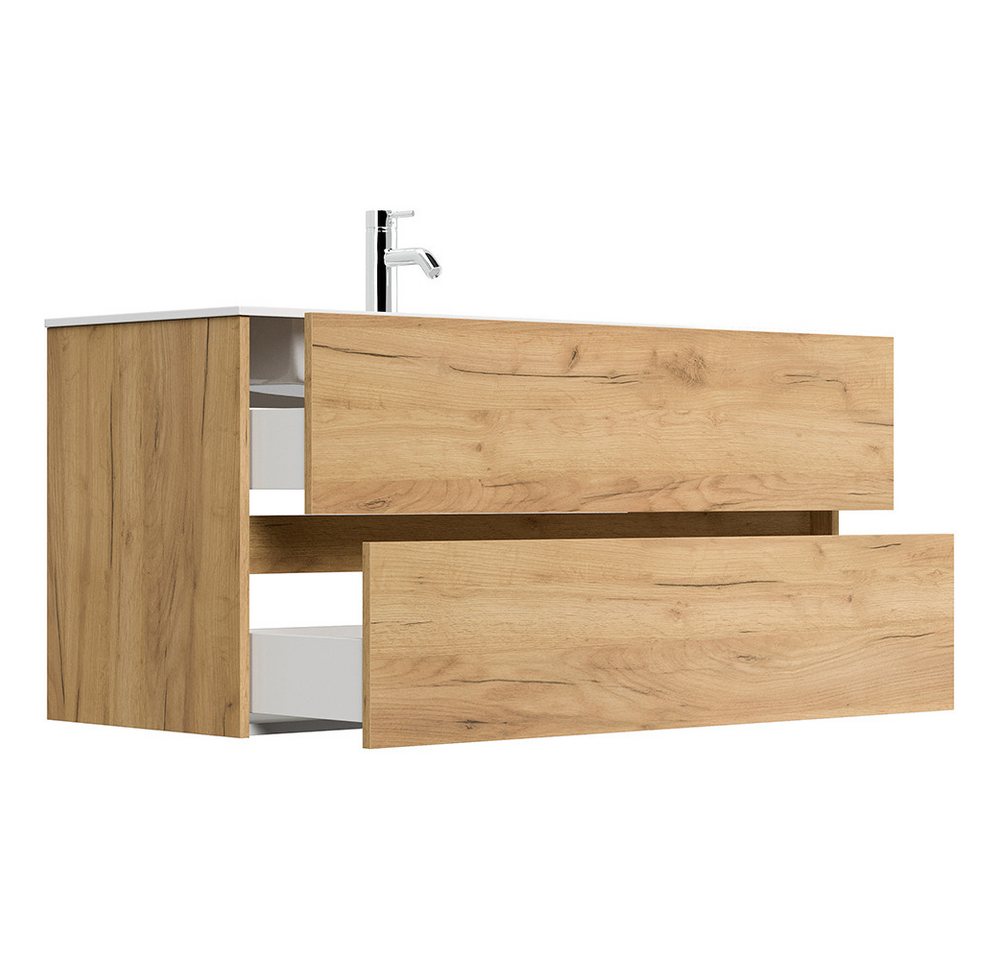 Lomadox Waschtisch LIVIGNO-02, 120cm breit, Mineralgusswaschbecken, Eiche – Bild 4 von 5