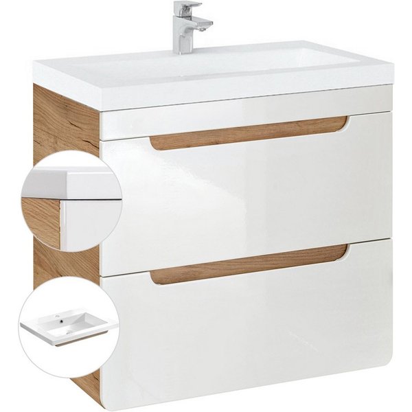 Lomadox Waschtisch LUTON-56, weiß mit Wotan Eiche Nb. 61/63/46 cm