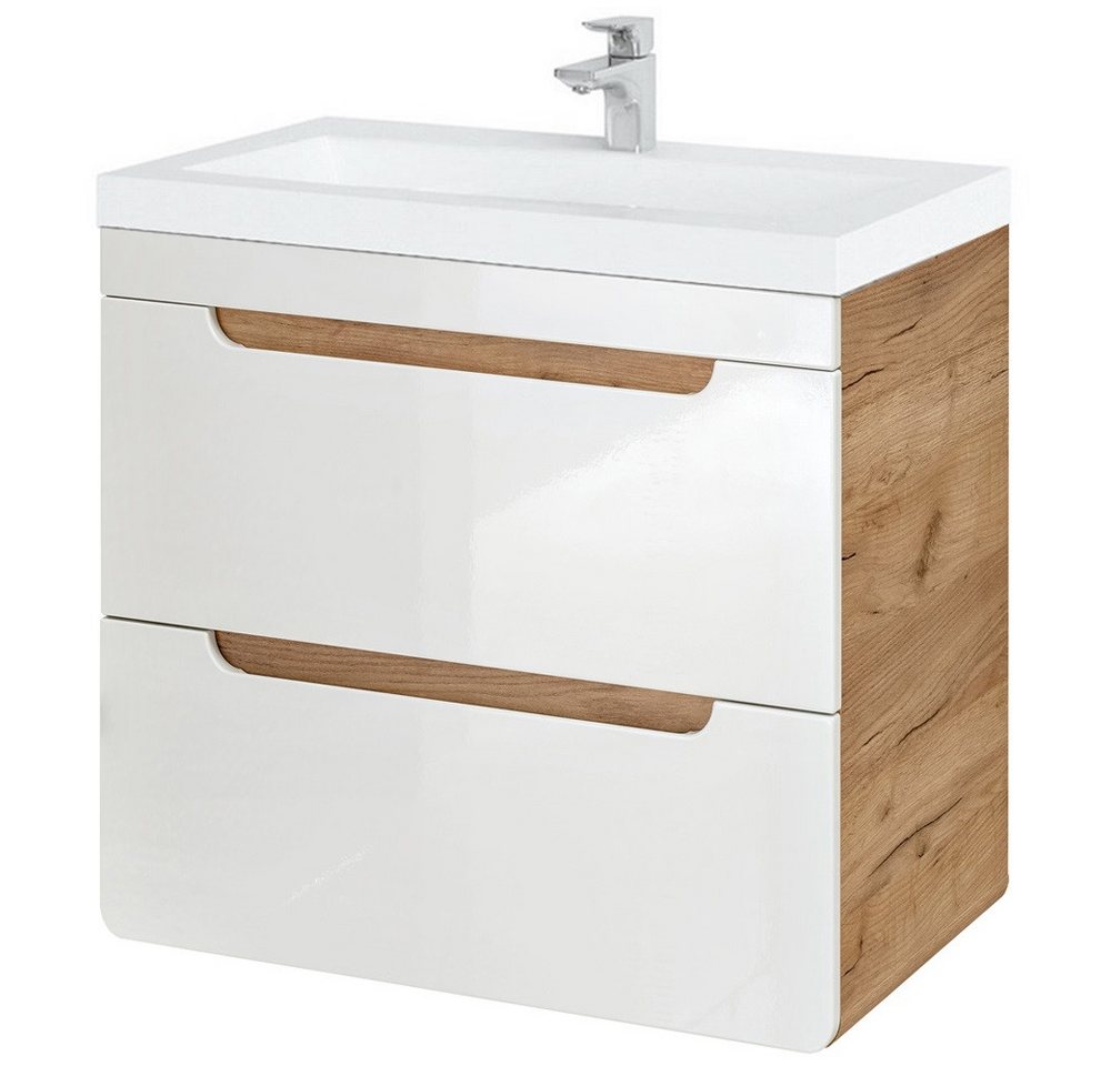 Lomadox Waschtisch LUTON-56, weiß mit Wotan Eiche Nb. 61/63/46 cm – Bild 3 von 5