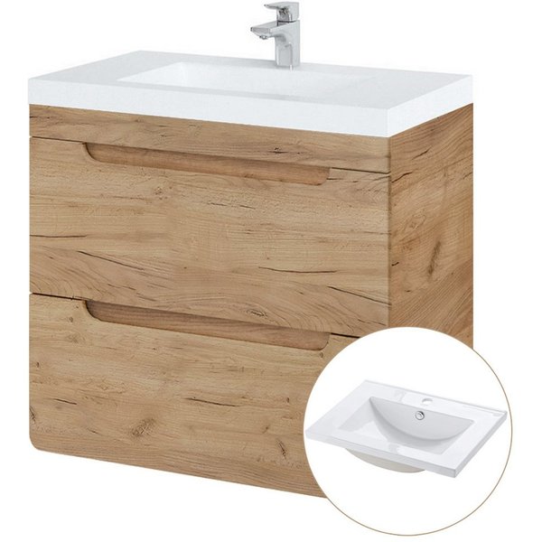 Lomadox Waschtisch LUTON-56-CRAFT, 61 cm Wotan Eiche Nb. Keramikwaschbecken B/H/T ca. 61/63/46 cm