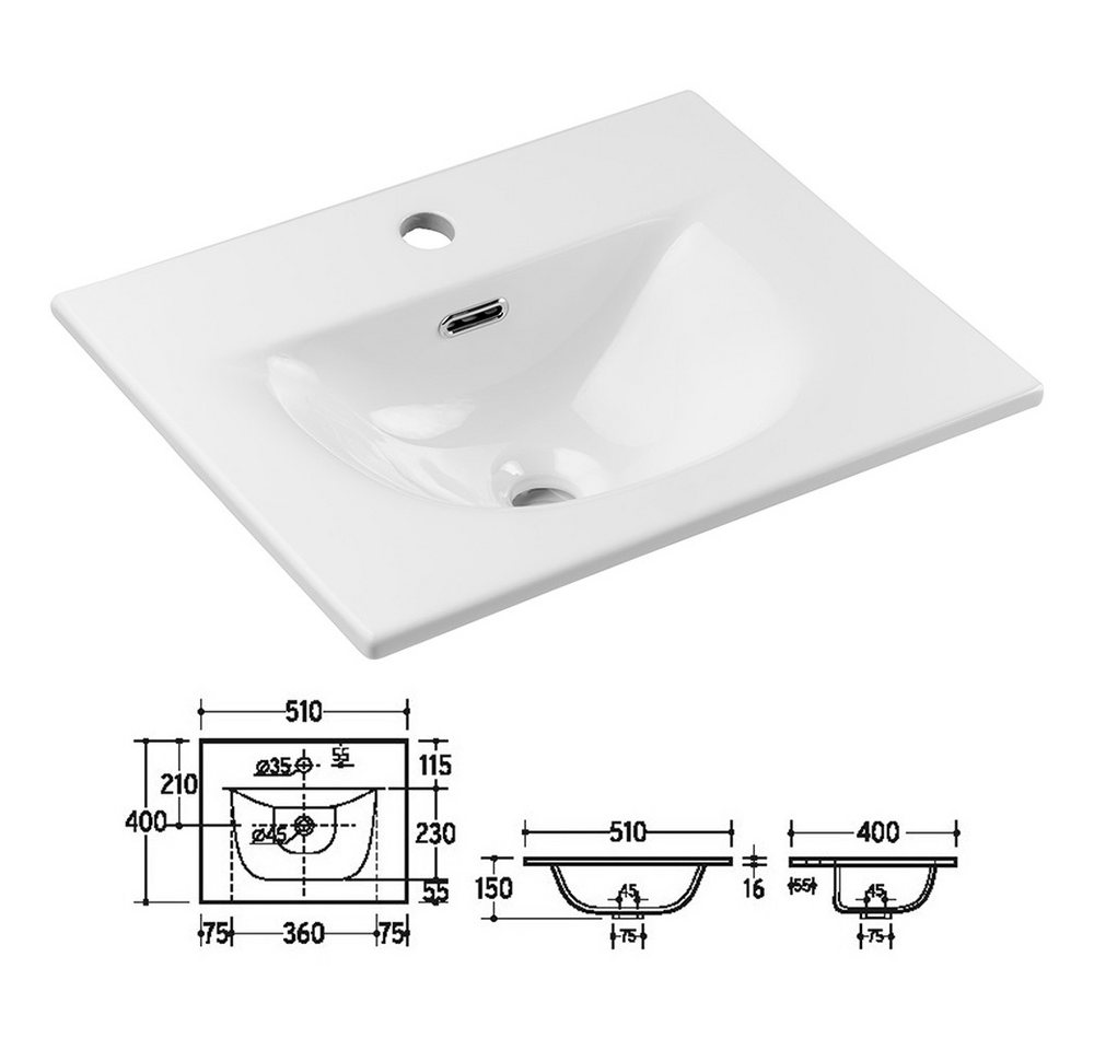 Lomadox Waschtisch NEWPORT-56-EVOKE, 50 cm breit, Eiche mit gerillter Front, 2 Schubladen – Bild 5 von 5