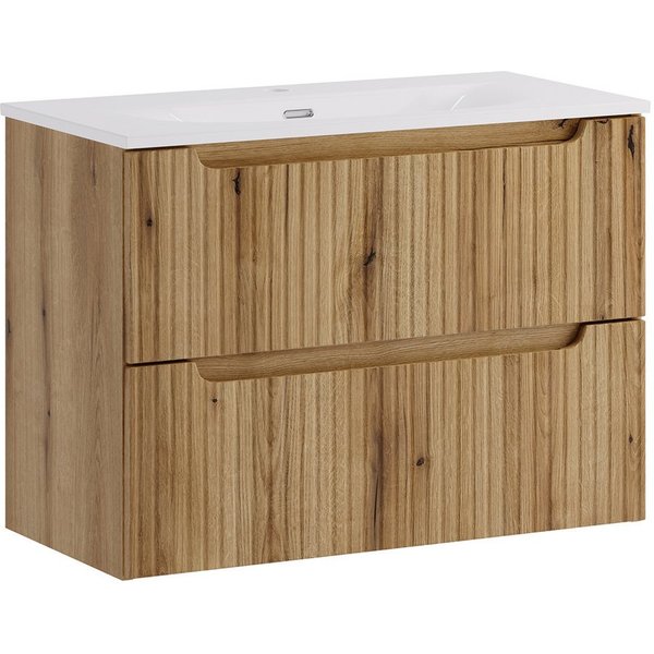 Lomadox Waschtisch NEWPORT-56-EVOKE, 80 cm breit, Eiche mit gerillter Front, 2 Schubladen