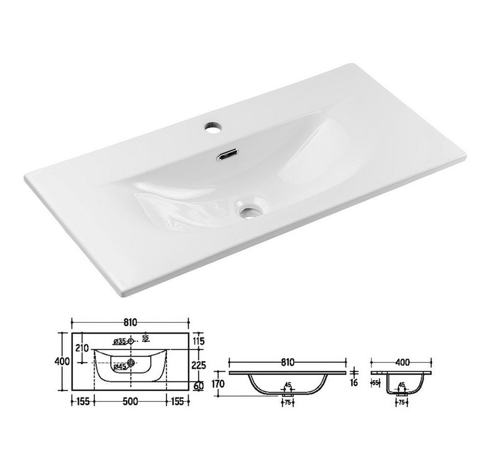 Lomadox Waschtisch NEWPORT-56-EVOKE, 80 cm breit, Eiche mit gerillter Front, 2 Schubladen – Bild 5 von 5