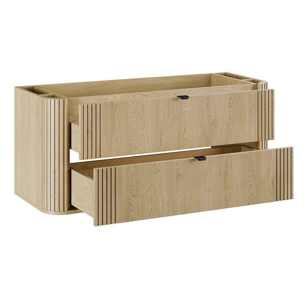 Lomadox Waschtisch OLIVA-56, Eiche gerillt 120 cm Metallgriffe Softclose Mineralguss Waschbecken – Bild 5 von 5