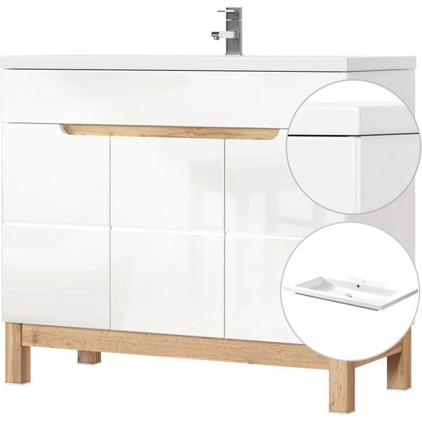Lomadox Waschtisch SOLNA-56, weiß Wotaneiche 100x85x46cm