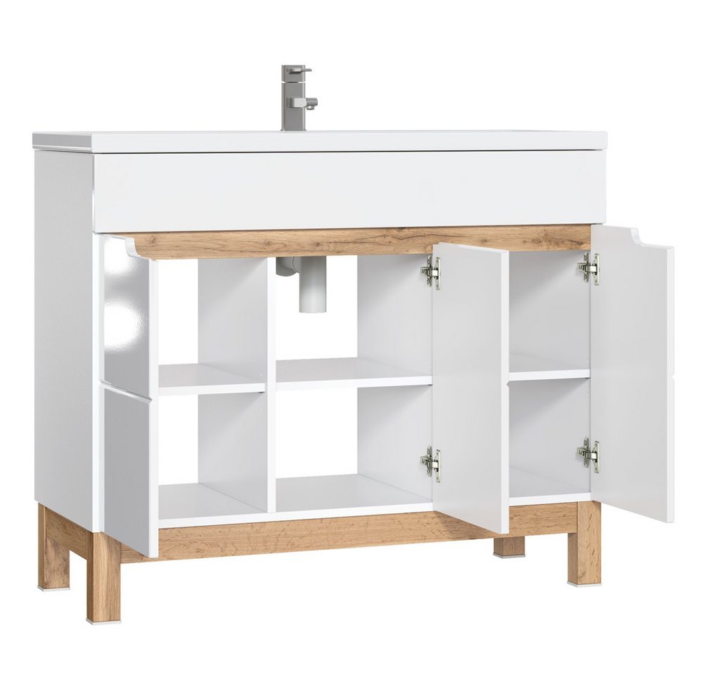 Lomadox Waschtisch SOLNA-56, weiß Wotaneiche 100x85x46cm – Bild 2 von 5
