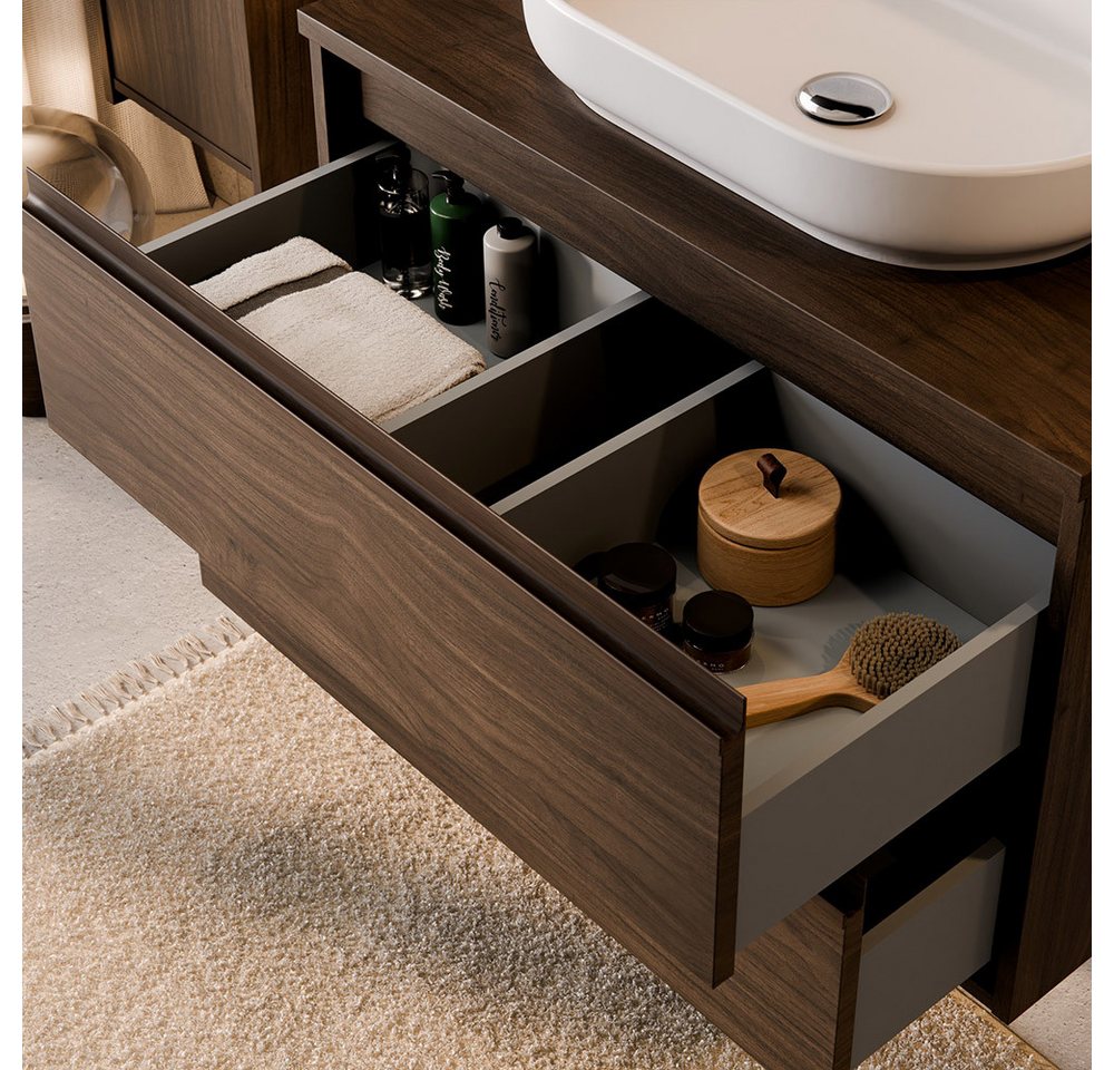 Lomadox Waschtisch VERZUOLO-56-WALNUT, 80 cm breit in Walnuss, wandhängend, grifflos – Bild 3 von 5