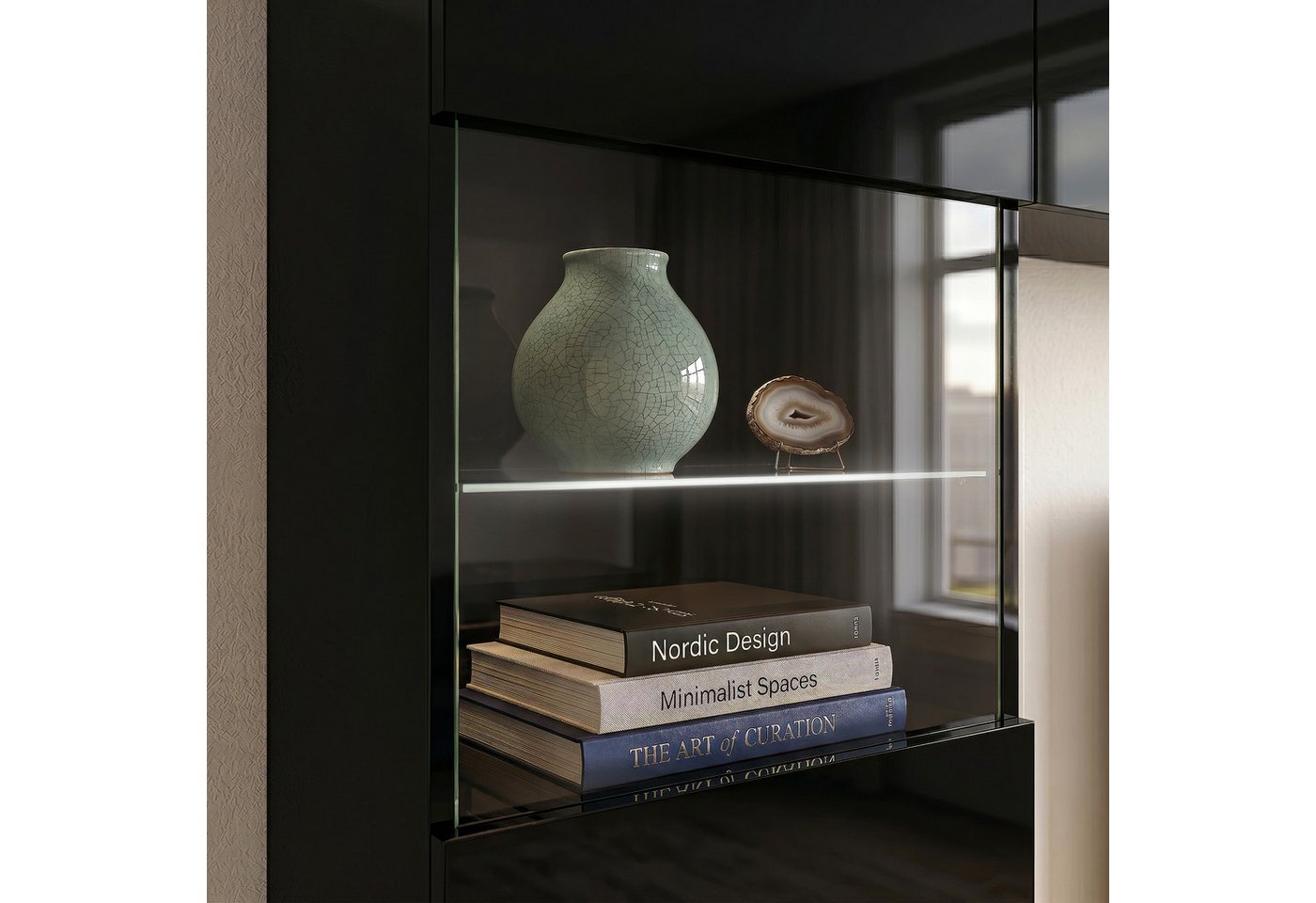 Lomadox Wohnwand CAIRNS-132, (6-St), in schwarz Hochglanz, Modern, grifflos – Bild 2 von 5