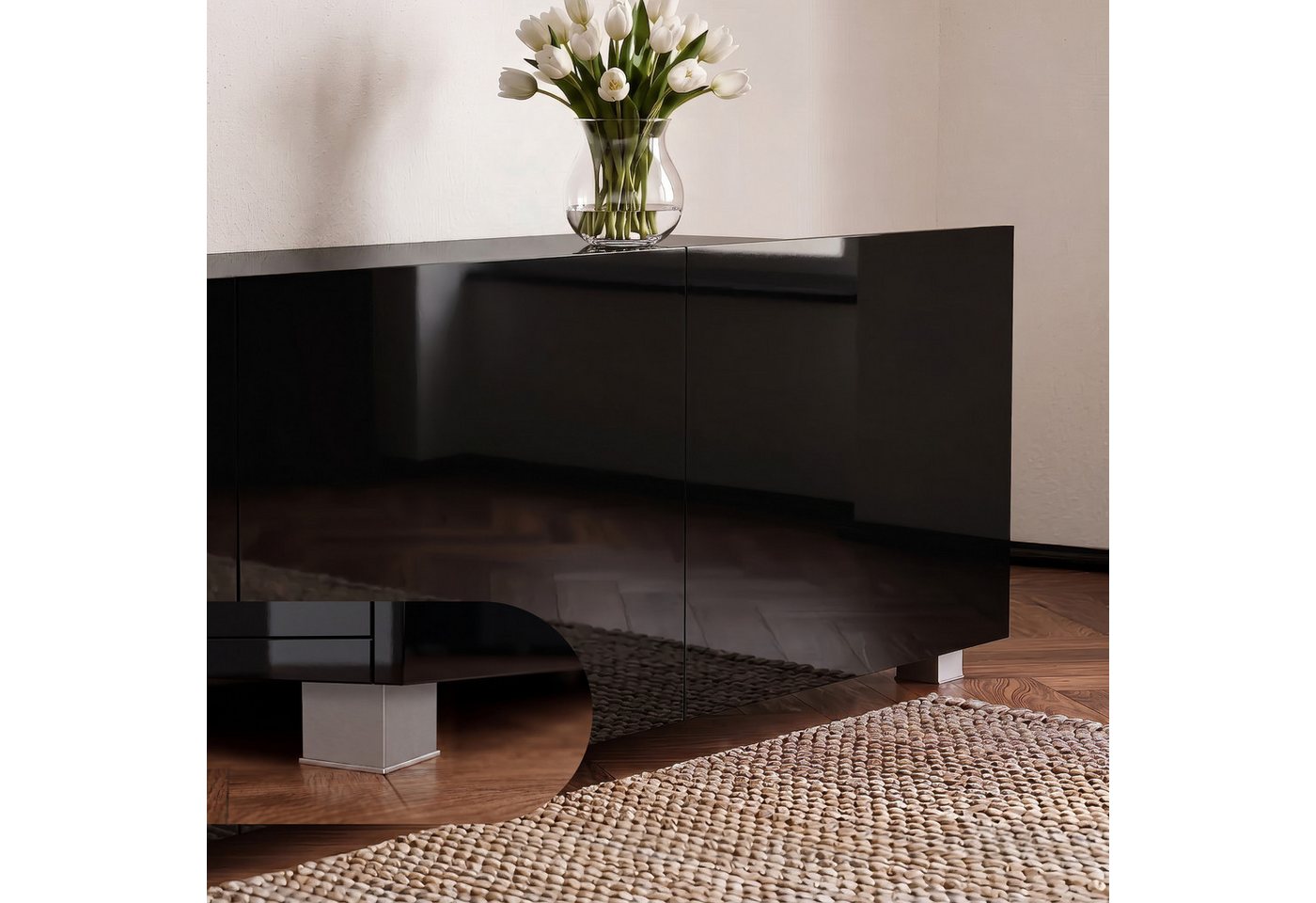 Lomadox Wohnwand CAIRNS-132, (6-St), in schwarz Hochglanz, Modern, grifflos – Bild 5 von 5