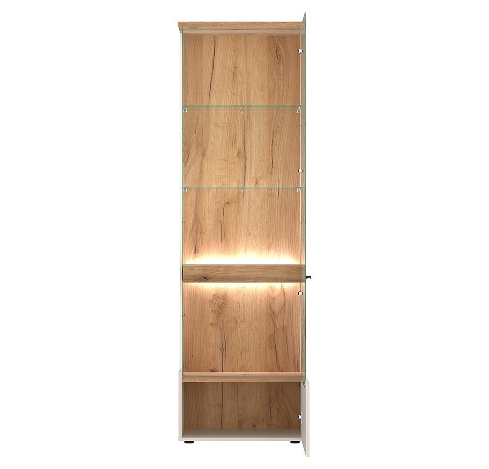 Lomadox Wohnwand CARMONA-129, (3-St., Lowboard Vitrine Wandregal), in Kaschmir und Eiche, inkl. LED-Beleuchtung – Bild 4 von 5