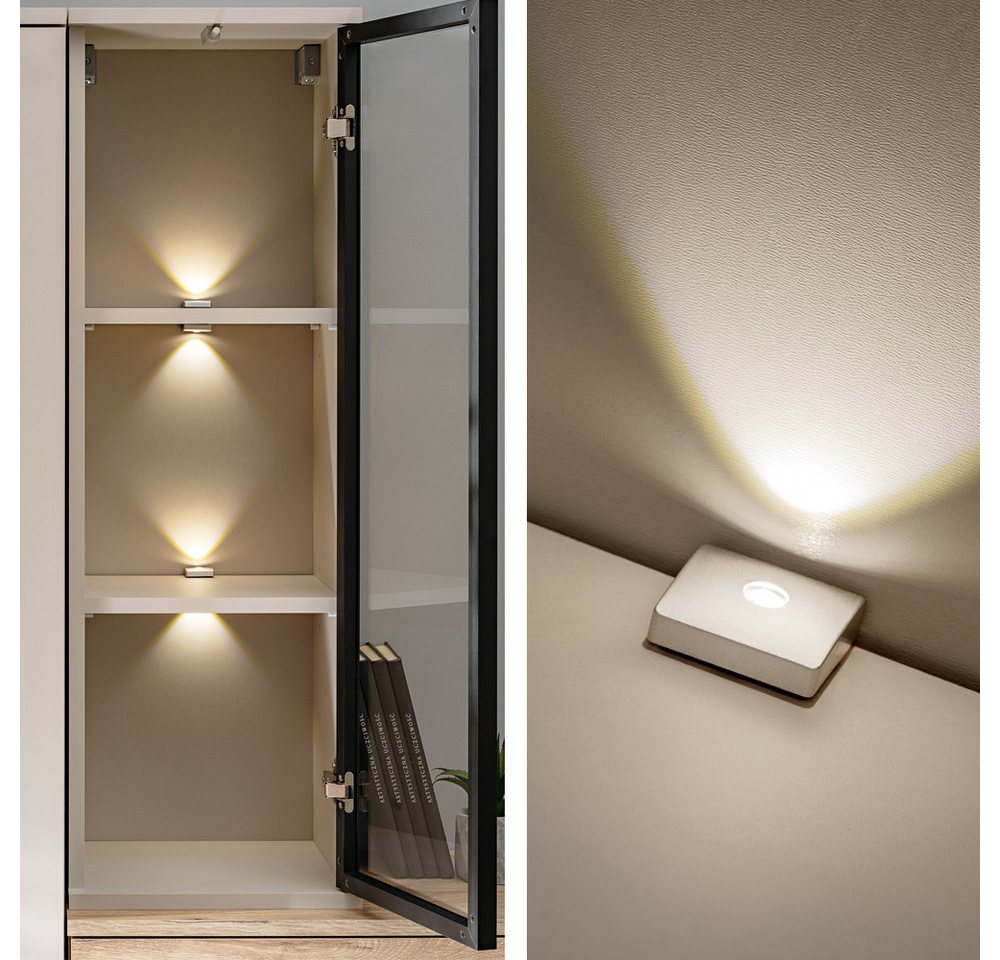 Lomadox Wohnwand CLINTON-164, (Lowboard Kommode Highboard), Eiche Dekor Kaschmir Beige 240 cm Push-to-open LED Beleuchtung – Bild 3 von 5