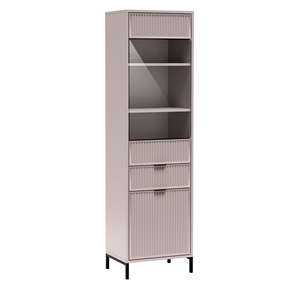 Lomadox Wohnwand LAURO-161, (5-St., Kommode Vitrine Wandregal Lowboard Highboard Couchtisch), Wohnzimmer Set Kaschmir beige modern mit Rillenoptik und Beleuchtu – Bild 5 von 5