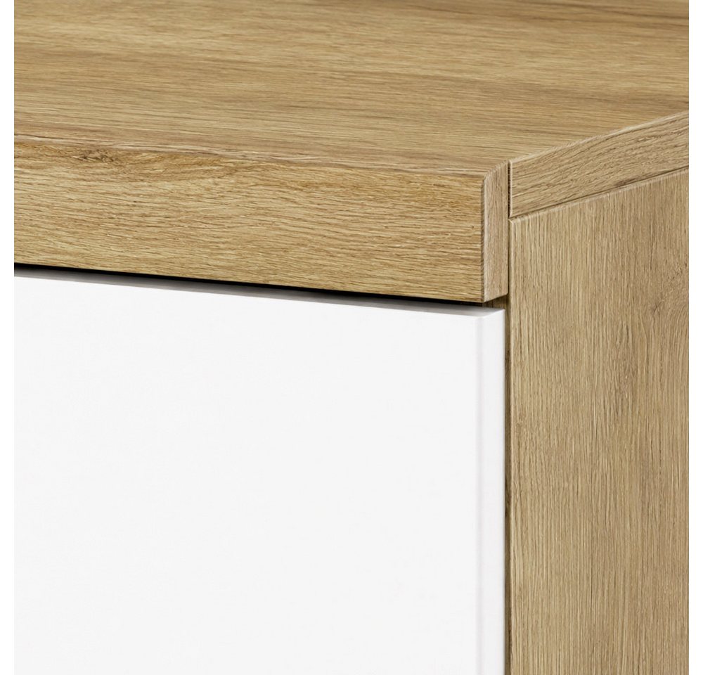 Lomadox Wohnwand POSITANO-160, (2-St., Lowboard Highboard), in Weiß mit Eiche, inkl. Beleuchtung, Retro-Design – Bild 2 von 5