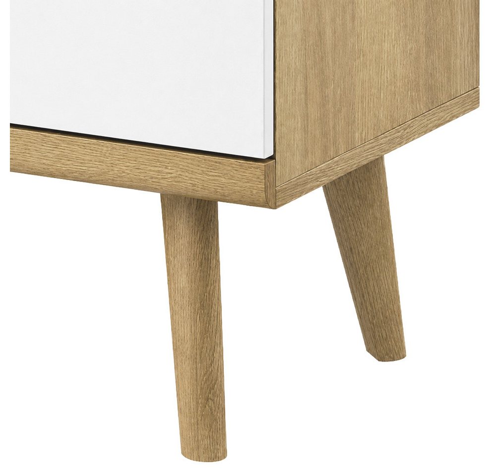 Lomadox Wohnwand POSITANO-160, (2-St., Lowboard Highboard), in Weiß mit Eiche, inkl. Beleuchtung, Retro-Design – Bild 3 von 5