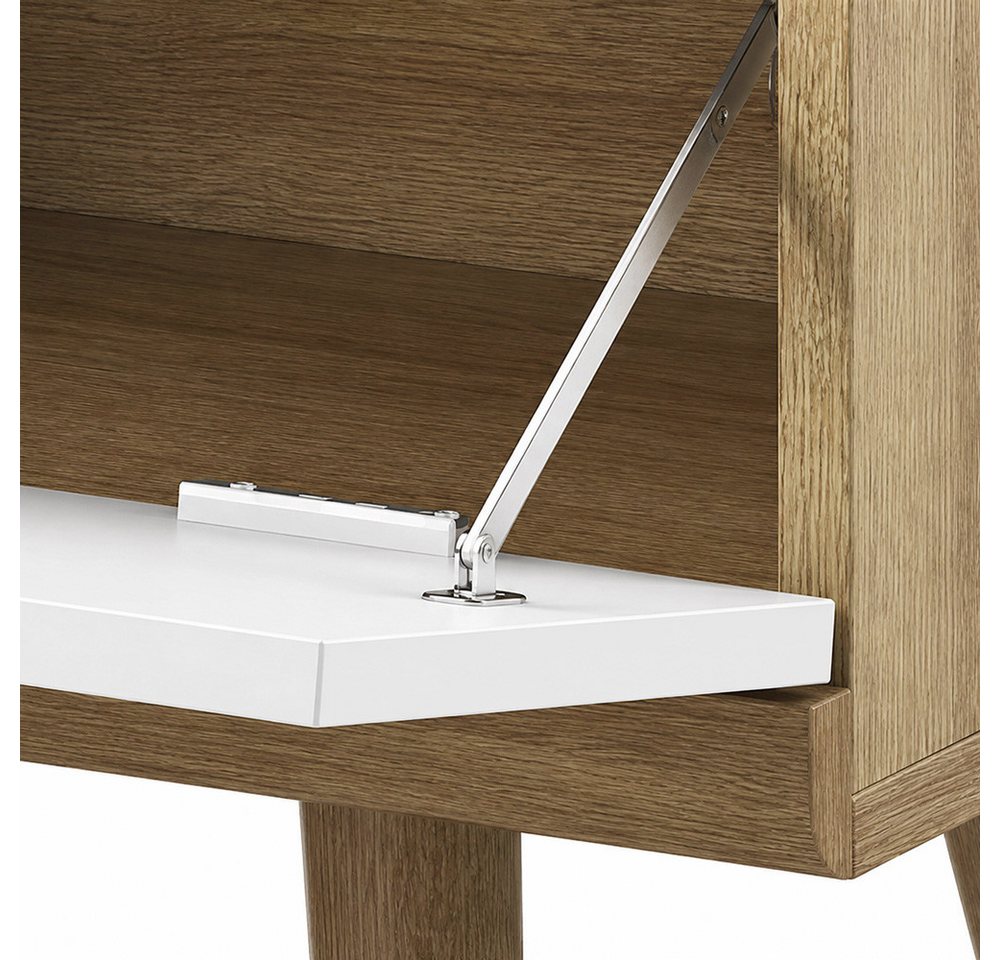 Lomadox Wohnwand POSITANO-160, (2-St., Lowboard Highboard), in Weiß mit Eiche, inkl. Beleuchtung, Retro-Design – Bild 4 von 5