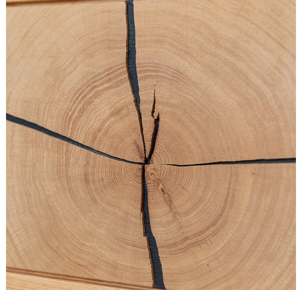 Lomadox Wohnwand TIVAT-163, (2-St., Lowboard Highboard), Eiche massiv geölt inkl. LED-Beleuchtung, Front mit Hirnholzelementen – Bild 2 von 5