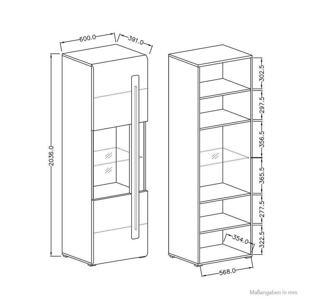 Lomadox Wohnwand TURDA-83, (4-St), weiß Hochglanz, Glas Absetzungen, Beleuchtung 340/204/50 cm – Bild 5 von 5