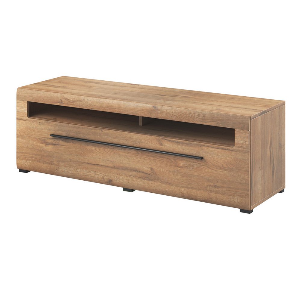 Lomadox Wohnwand TURDA-83, (2-St., Couchtisch Highboard Lowboard Sideboard Vitrine Wandregal), Eiche braun Metallgriffe inkl. LED Beleuchtung modern nachhaltig – Bild 3 von 5
