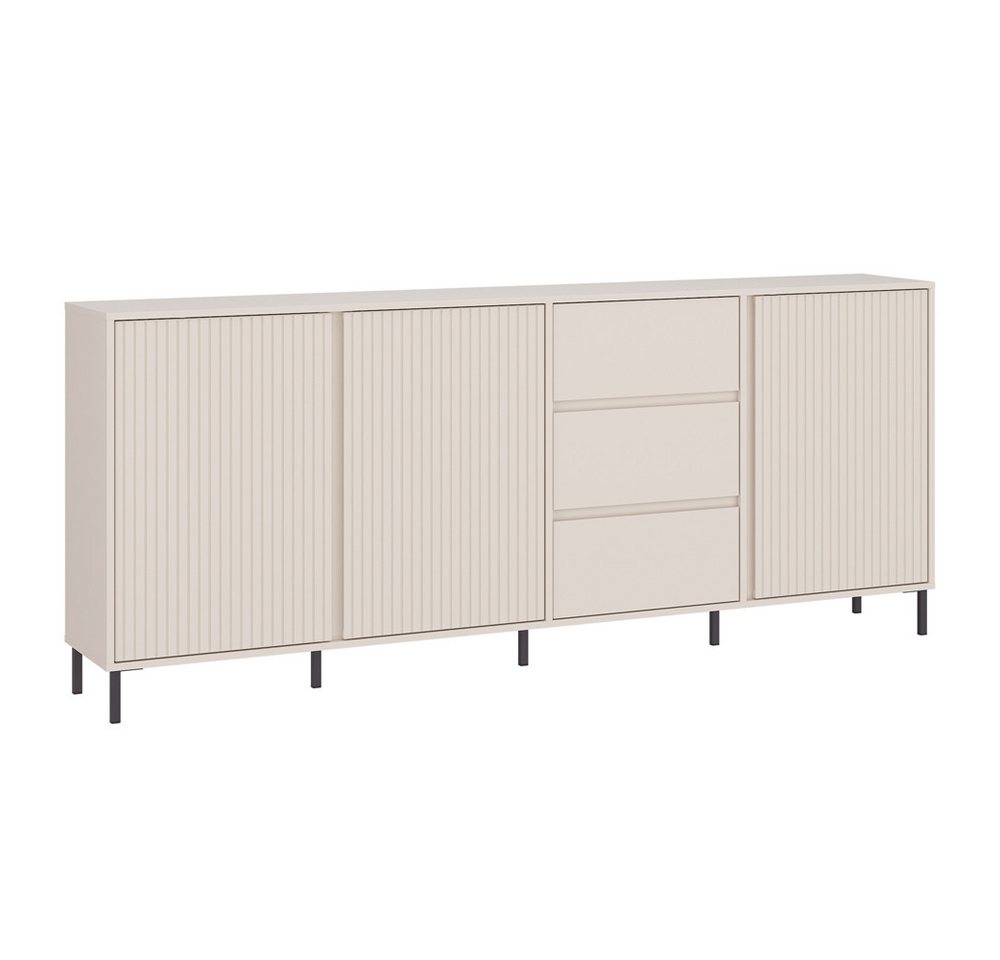 Lomadox Wohnzimmer-Set AMELIA-129, (Mega-Spar-Set, 3-St., Highboard Lowboard Sideboard), Sideboard Highboard Lowboard Kaschmir Rillen – Bild 3 von 5