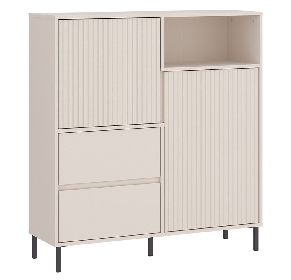 Lomadox Wohnzimmer-Set AMELIA-129, (Mega-Spar-Set, 3-St., Highboard Lowboard Sideboard), Sideboard Highboard Lowboard Kaschmir Rillen – Bild 5 von 5