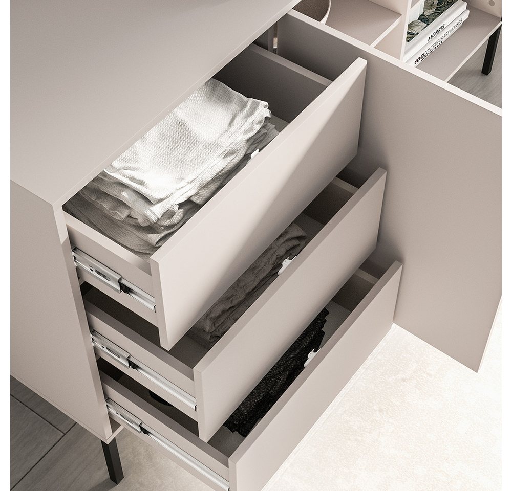 Lomadox Wohnzimmer-Set BANSIN-131, (Mega-Spar-Set, 2-St., Lowboard), in Kaschmir, grifflos, Glasfront mit schwarzen Rahmen, Softclose – Bild 3 von 5