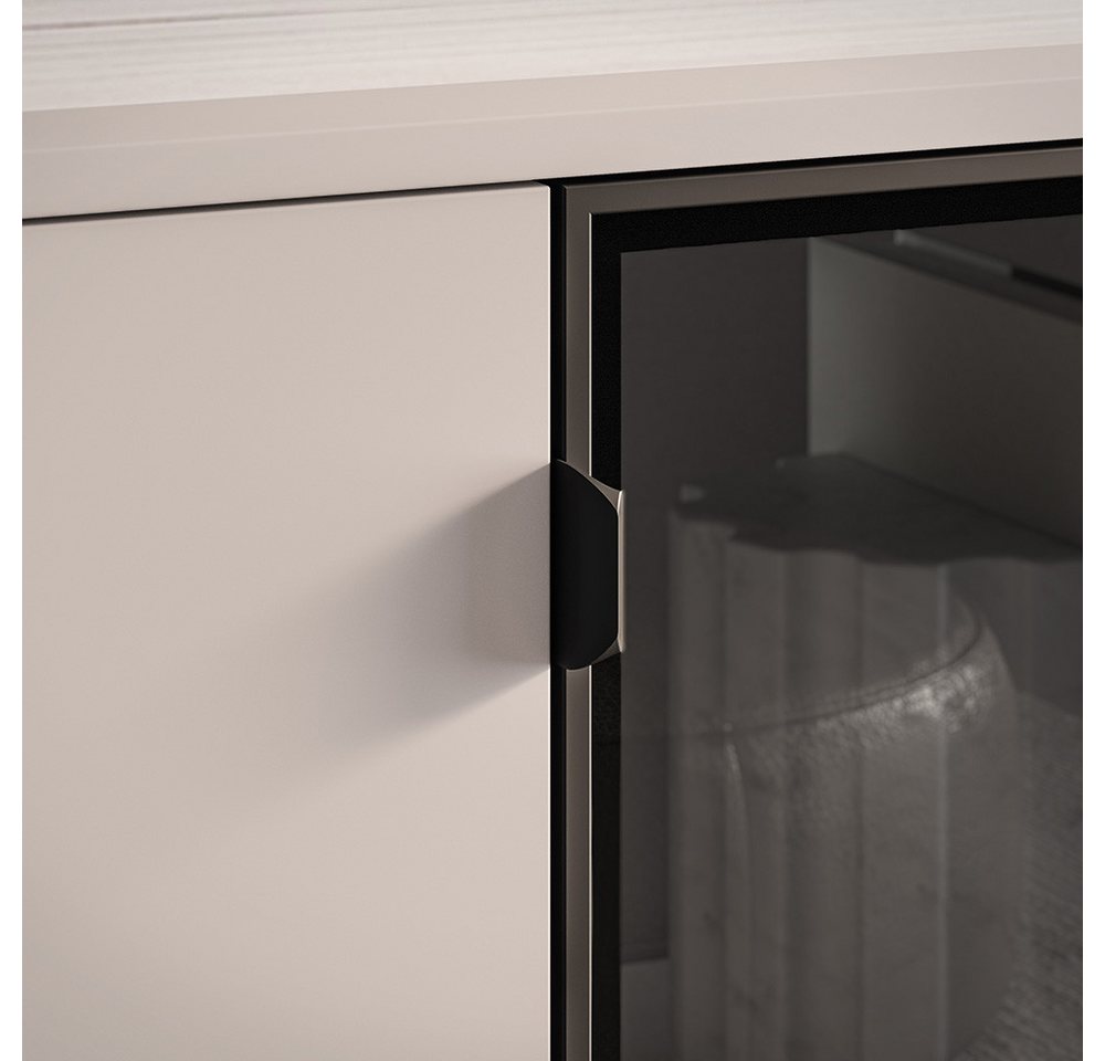 Lomadox Wohnzimmer-Set BANSIN-131, (Mega-Spar-Set, 2-St., Lowboard), in Kaschmir, grifflos, Glasfront mit schwarzen Rahmen, Softclose – Bild 4 von 5