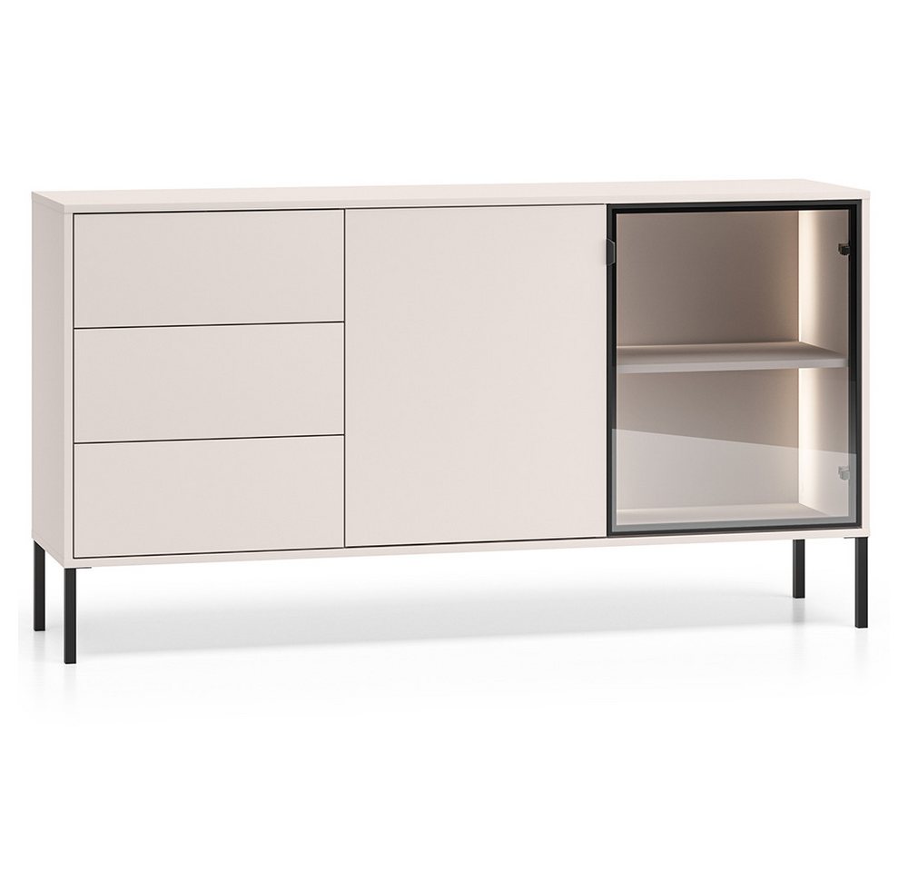 Lomadox Wohnzimmer-Set BANSIN-131, (Mega-Spar-Set, 2-St., Lowboard), in Kaschmir, grifflos, Glasfront mit schwarzen Rahmen, Softclose – Bild 5 von 5
