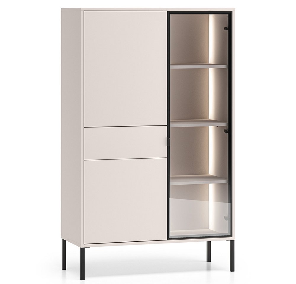 Lomadox Wohnzimmer-Set BANSIN-131, (Mega-Spar-Set, 3-St., Lowboard), in Kaschmir, LED-Beleuchtung, Glasfront mit Rahmen in schwarz – Bild 5 von 5