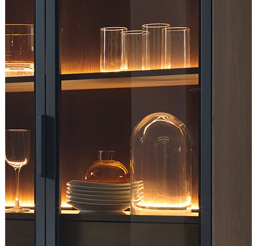 Lomadox Wohnzimmer-Set LEXINGTON-167, (Mega-Spar-Set, 2-St., Vitrine Lowboard inkl. LED-Beleuchtung), Eiche Nb. mit schwarz, viel Strauraum, LED-Beleuchtung – Bild 2 von 5
