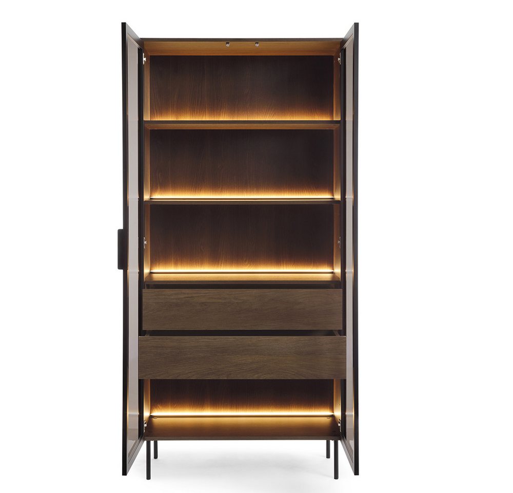 Lomadox Wohnzimmer-Set LEXINGTON-167, (Mega-Spar-Set, 2-St., Vitrine Lowboard inkl. LED-Beleuchtung), Eiche Nb. mit schwarz, viel Strauraum, LED-Beleuchtung – Bild 3 von 5