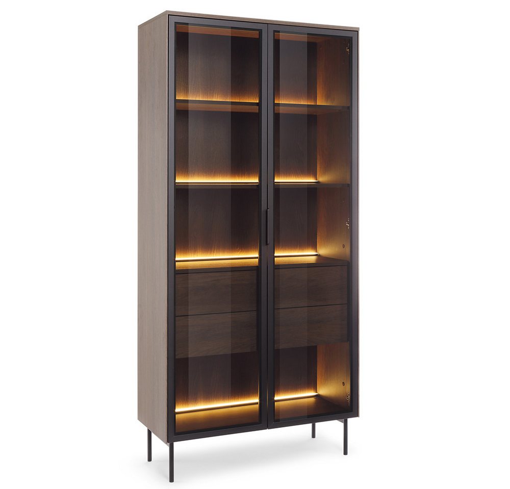 Lomadox Wohnzimmer-Set LEXINGTON-167, (Mega-Spar-Set, 2-St., Vitrine Lowboard inkl. LED-Beleuchtung), Eiche Nb. mit schwarz, viel Strauraum, LED-Beleuchtung – Bild 4 von 5
