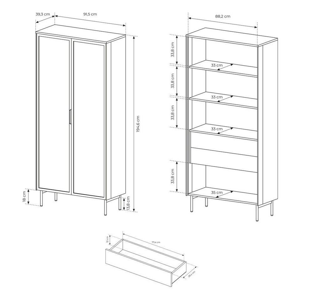 Lomadox Wohnzimmer-Set LEXINGTON-167, (Mega-Spar-Set, 2-St., Vitrine Lowboard inkl. LED-Beleuchtung), Eiche Nb. mit schwarz, viel Strauraum, LED-Beleuchtung – Bild 5 von 5
