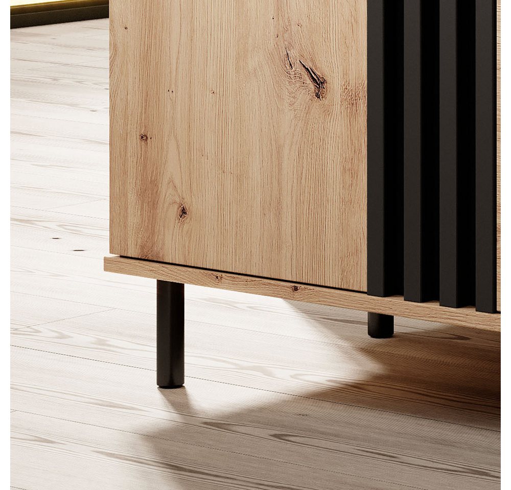 Lomadox Wohnzimmer-Set MATTAWA-167, (Mega-Spar-Set, 3-St., Couchtisch Highboard Lowboard), Wohnwand, Eiche Dekor mit Couchtisch und Beleuchtung – Bild 2 von 5