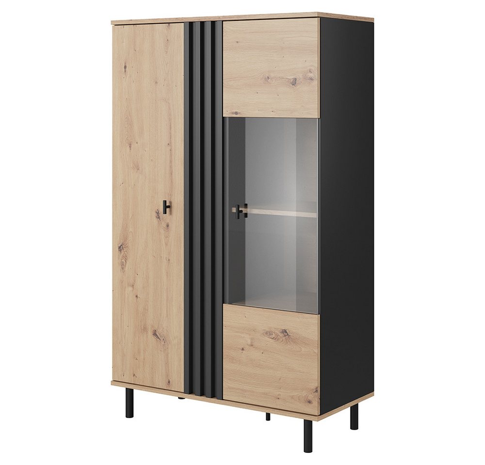 Lomadox Wohnzimmer-Set MATTAWA-167, (Mega-Spar-Set, 3-St., Couchtisch Highboard Lowboard), Wohnwand, Eiche Dekor mit Couchtisch und Beleuchtung – Bild 4 von 5