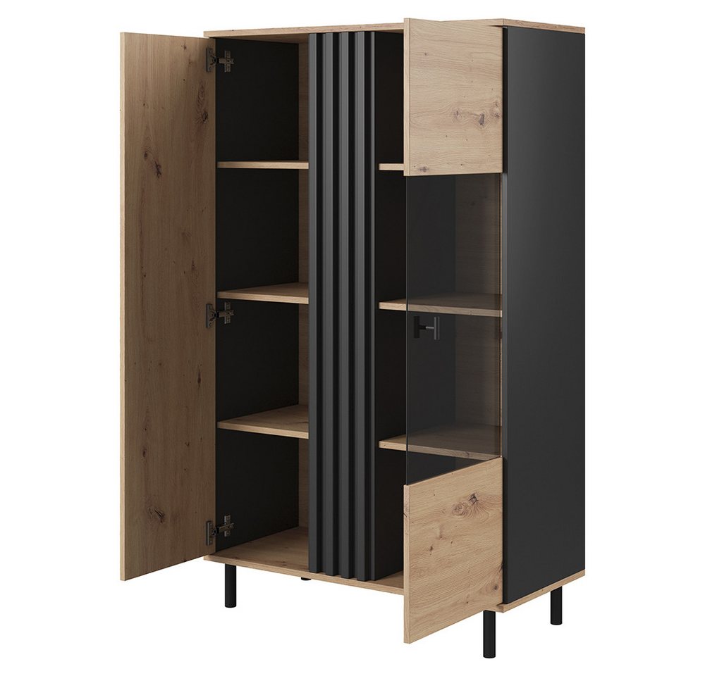 Lomadox Wohnzimmer-Set MATTAWA-167, (Mega-Spar-Set, 3-St., Couchtisch Highboard Lowboard), Wohnwand, Eiche Dekor mit Couchtisch und Beleuchtung – Bild 5 von 5