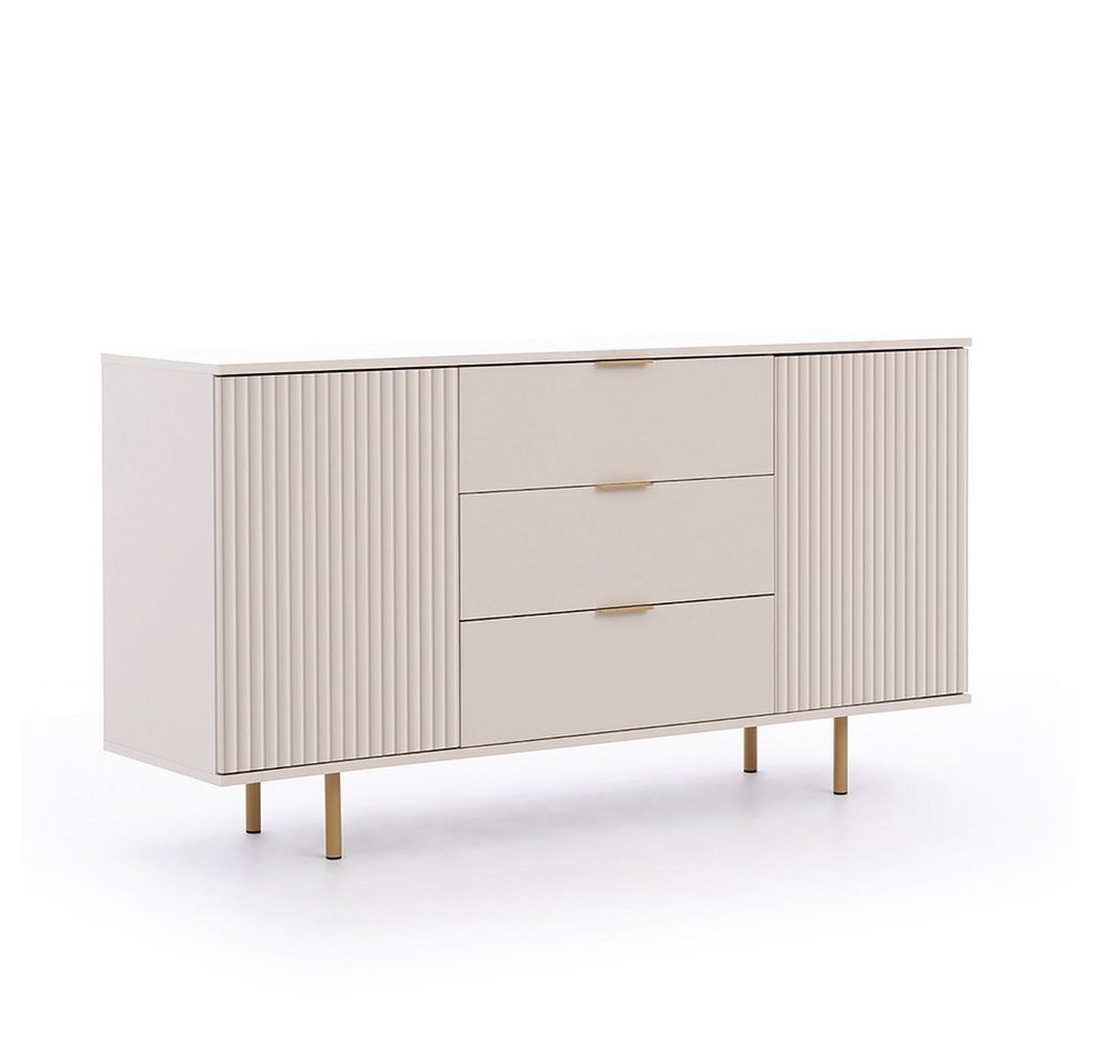 Lomadox Wohnzimmer-Set NADOR-132, (Mega-Spar-Set, 2-St., Sideboard Vitrine), Kaschmir mit goldfarbenen Metallgriffen und -füßen, Front Rillenoptik – Bild 2 von 5