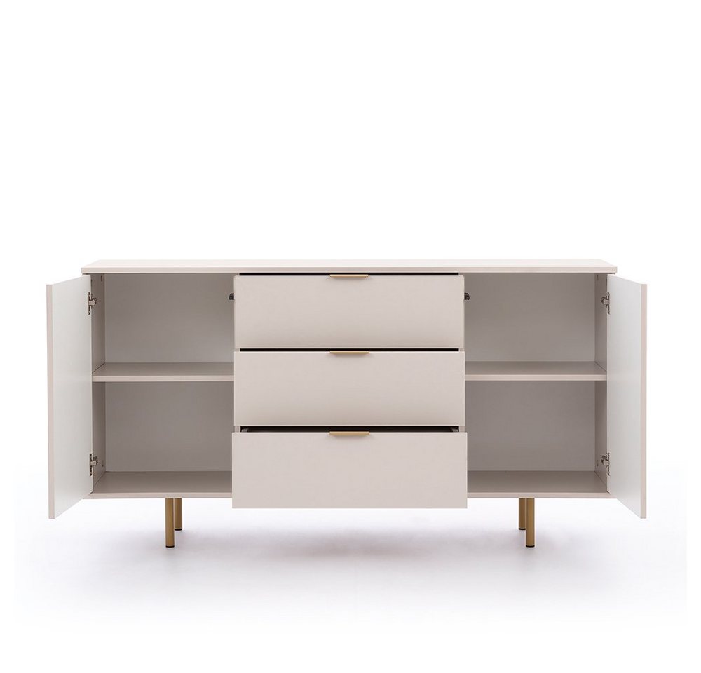 Lomadox Wohnzimmer-Set NADOR-132, (Mega-Spar-Set, 2-St., Sideboard Vitrine), Kaschmir mit goldfarbenen Metallgriffen und -füßen, Front Rillenoptik – Bild 3 von 5