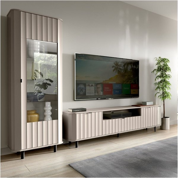 Lomadox Wohnzimmer-Set NASHVILLE-161, (Mega-Spar-Set, 2-St., Vitrine Lowboard), Wohnzimmer-Set in Taupe, mit Wellen-Optik, modern