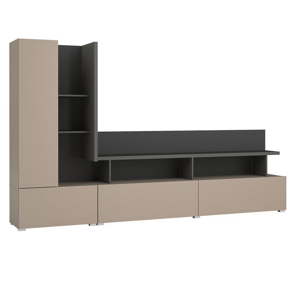 Lomadox Wohnzimmer-Set SELCE-83, (Mega-Spar-Set, 3-St., Wohnwand Vitrine Couchtisch), in beige mit anthrazit, grifflos, 3-teilig, inkl. Beleuchtung – Bild 4 von 5