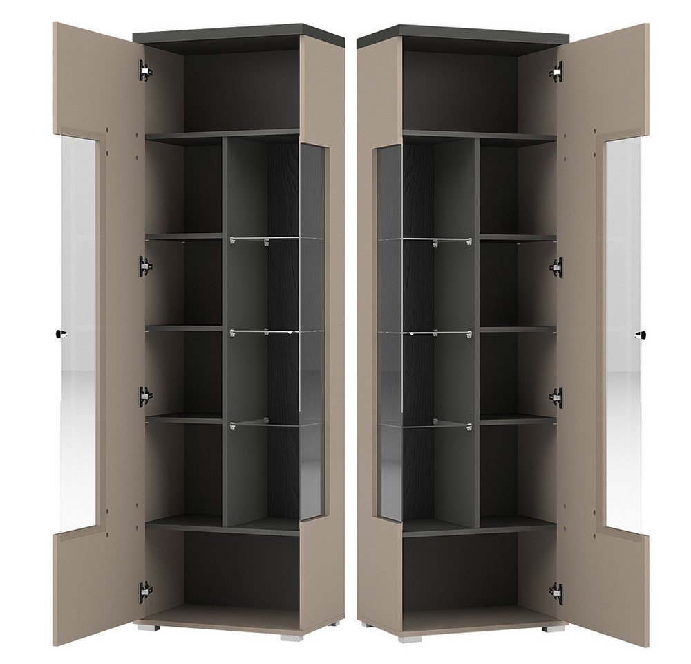 Lomadox Wohnzimmer-Set SELCE-83, (Mega-Spar-Set, 4-St., Vitrine Wohnwand Couchtisch Sideboard), in beige mit anthrazit, modern, 4-teilig – Bild 5 von 5