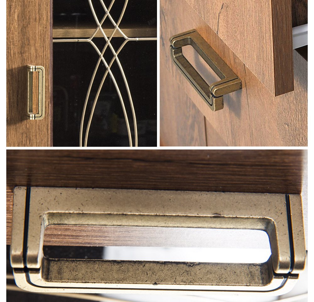 Lomadox Wohnzimmer-Set TEORA-161, (Mega-Spar-Set, 3-St., Vitrinenschrank Lowboard Sideboard), in Lefkas Eiche Vitrinentüren mit Verzierung rustikal Metallgriffe – Bild 2 von 5