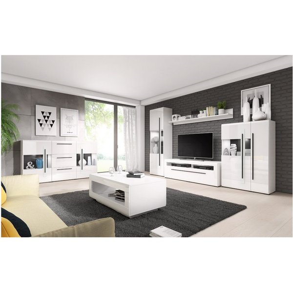 Lomadox Wohnzimmer-Set TURDA-83, (Mega-Spar-Set, 6-St., 6-tlg), weiß mit Absetzungen in schwarz 320/204/50 cm