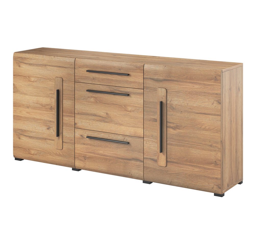 Lomadox Wohnzimmer-Set TURDA-83, (Mega-Spar-Set, 6-St., Couchtisch Highboard Lowboard Sideboard Vitrine Wandregal), Eiche Metallgriffe inkl. LED Beleuchtung Tür – Bild 2 von 5