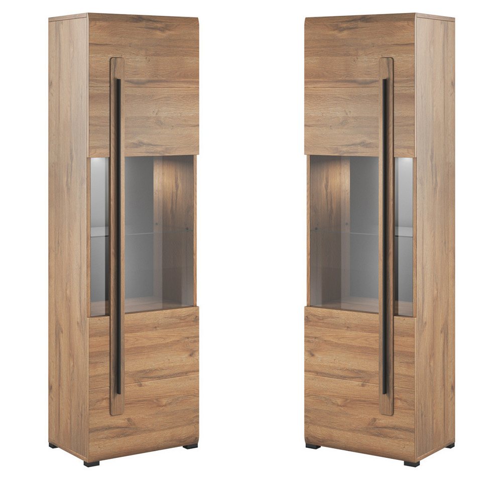 Lomadox Wohnzimmer-Set TURDA-83, (Mega-Spar-Set, 5-St., Couchtisch Highboard Lowboard Sideboard Vitrine Wandregal), Eiche braun Metallgriffe TV-Wand inkl. LED B – Bild 2 von 5