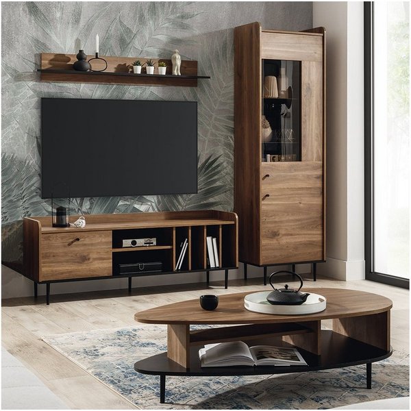 Lomadox Wohnzimmer-Set VAREDO-132, (Mega-Spar-Set, 4-St., 4-tlg), Eiche Nb. moderne Wohnwand 150 cm im Vintage Stil braun